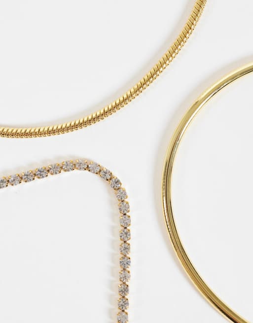 Orelia fine tennis Bracelet, snake chain & bangle bracelet 3 pack in 18k gold plated, 3 of 3