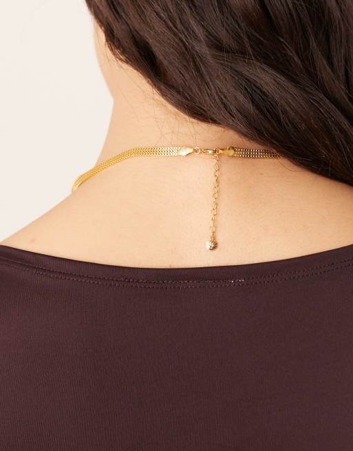 Orelia flat box chain necklace 16"" in 18k gold plated, 3 of 3