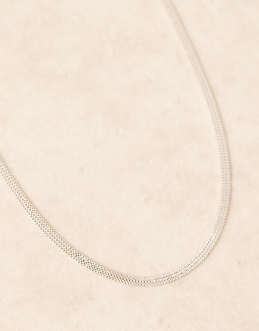 Orelia flat box chain necklace 16"" in sterling silver plated, 2 of 3