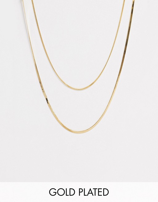 Orelia flat snake chain necklace with t bar chain in gold plated
