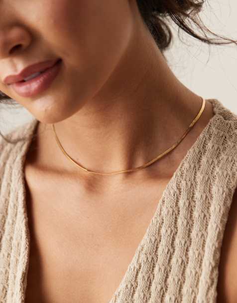 Orelia flat snake chain necklace in 18k gold plated - view 1