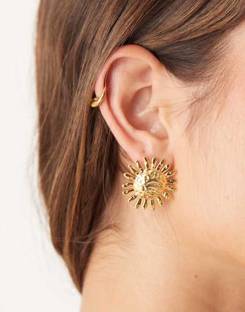 Orelia – Geschmolzene Statement-Ohrstecker im Sonnen-Design mit 18-Karat-Vergoldung - view 1