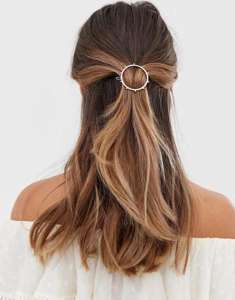 Orelia gold open circle ball detail hair clip