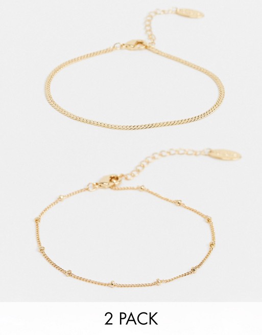 Orelia gold plated bracelet multipack in satellite and flat curb chain