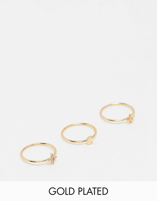  Orelia gold plated celestial stacking rings in pale gold