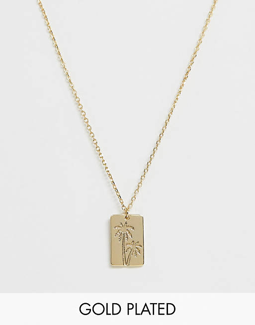 Orelia gold plated embossed palm tag necklace
