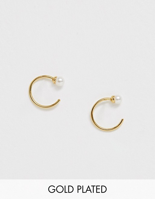 Orelia gold plated faux pearl thread through hoop earrings
