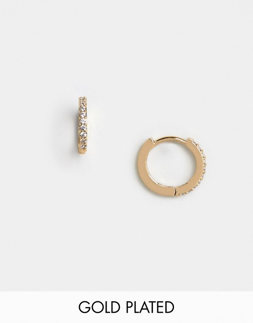 Orelia small crystal huggie hoop earrings in gold plated