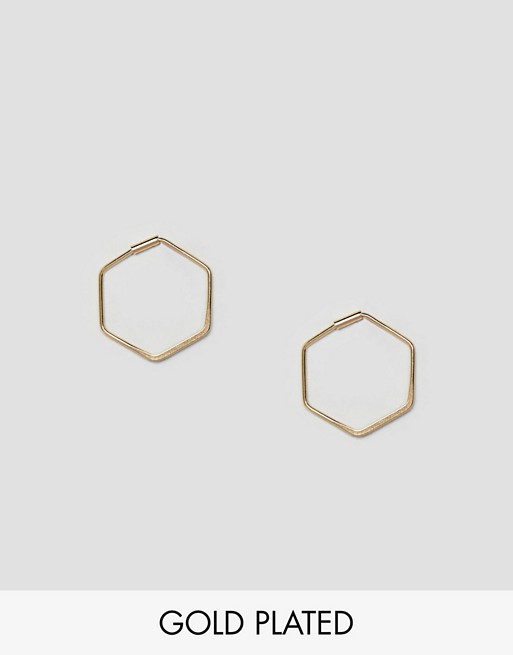 Orelia gold plated hexagon hoop earrings