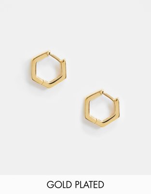 Orelia Orelia gold plated hexagon huggie hoop earrings in gold plate