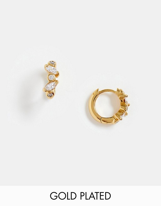 Orelia gold plated navette crystal huggie hoop earrings