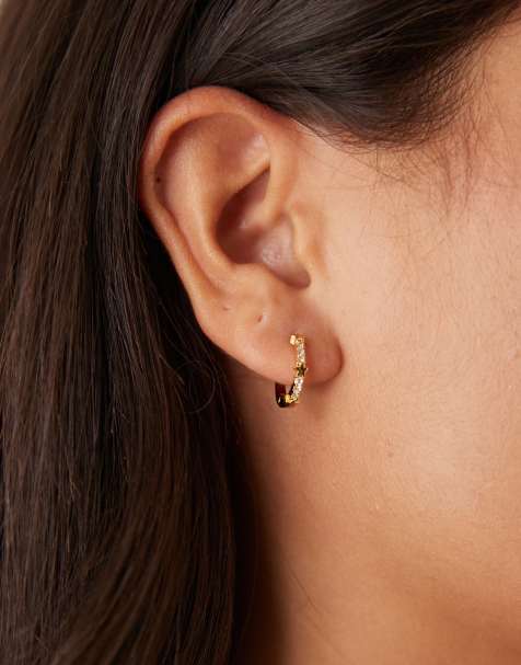 Orelia gold-plated pavé and star huggie hoop earrings - view 1