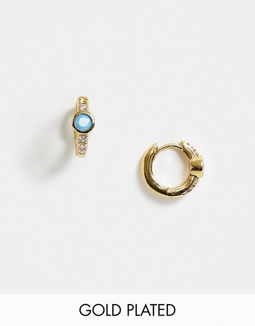 Orelia gold plated pave huggie hoop earrings with turquoise stone