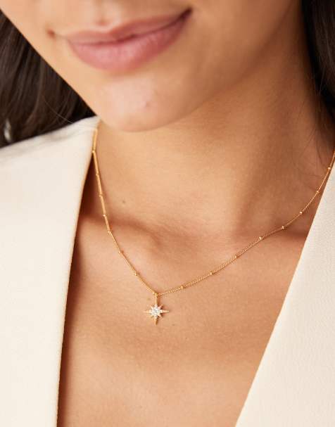 Orelia gold-plated pavé starburst satellite chain necklace - view 1