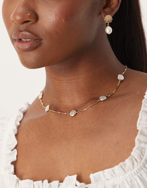 Orelia gold plated pearl necklace in pale gold - view 1