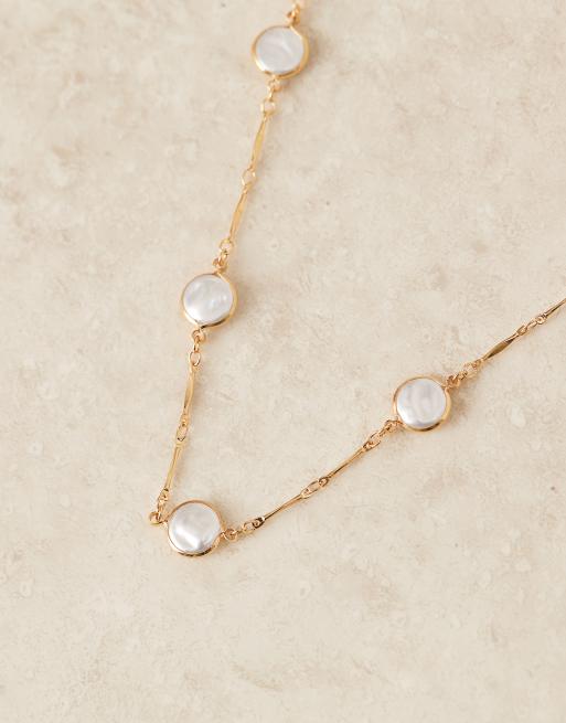 Orelia gold plated pearl necklace in pale gold, 2 of 3