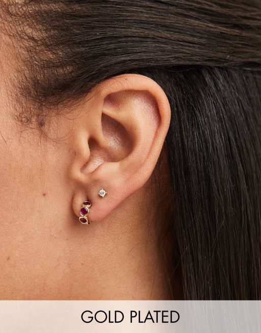 Orelia gold plated pink tennis huggie hoops in gold 