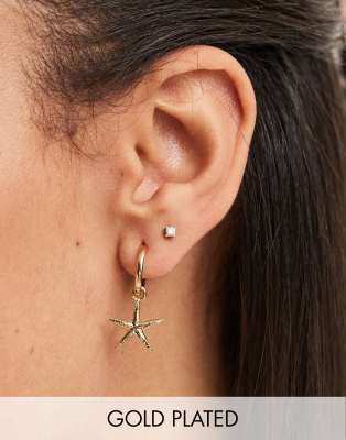 Orelia Orelia gold plated starfish huggie hoops in pale gold