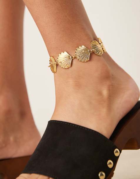 Orelia gold plated statement shell anklet in pale gold - view 1