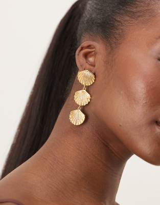 Orelia Orelia gold plated statement shell drop earrings in pale gold