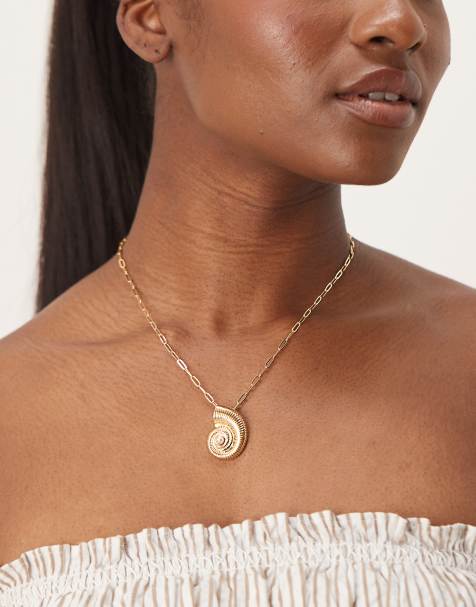 Orelia gold plated statement shell necklace with pearl in pale gold - view 1