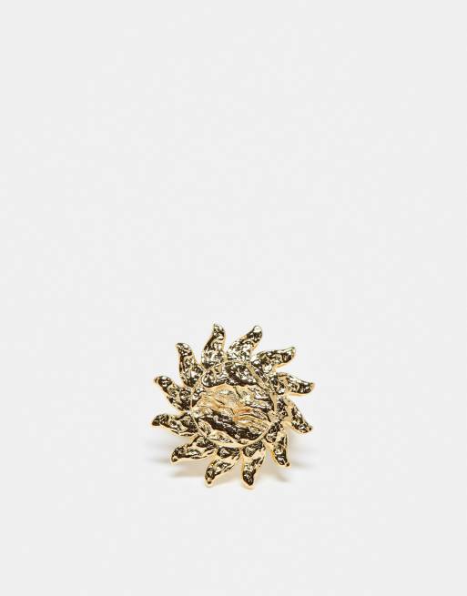 Orelia gold plated statement sun ring in pale gold, 3 of 4