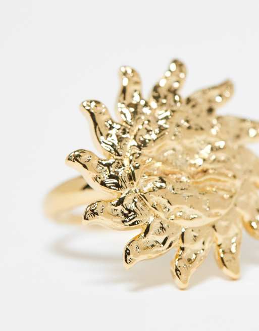 Orelia gold plated statement sun ring in pale gold, 4 of 4