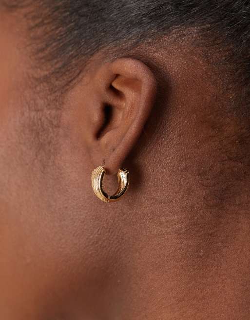 Orelia gold plated textured fan hoops in pale gold, 3 of 3