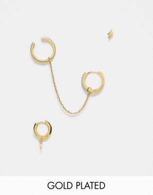 Orelia gold plated turquoise ear party with chain link cuff