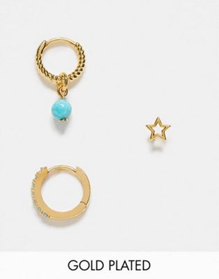 Orelia gold plated turquoise hoop  and star ear party
