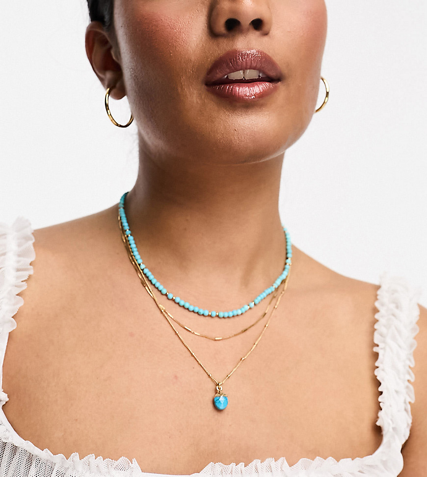 gold plated turquoise multirow necklace