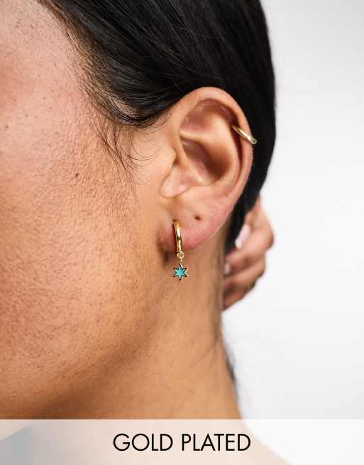Orelia gold plated turquoise star huggie hoops