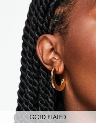 Orelia 18K gold plated large clean flat hoops earrings - ASOS Price Checker