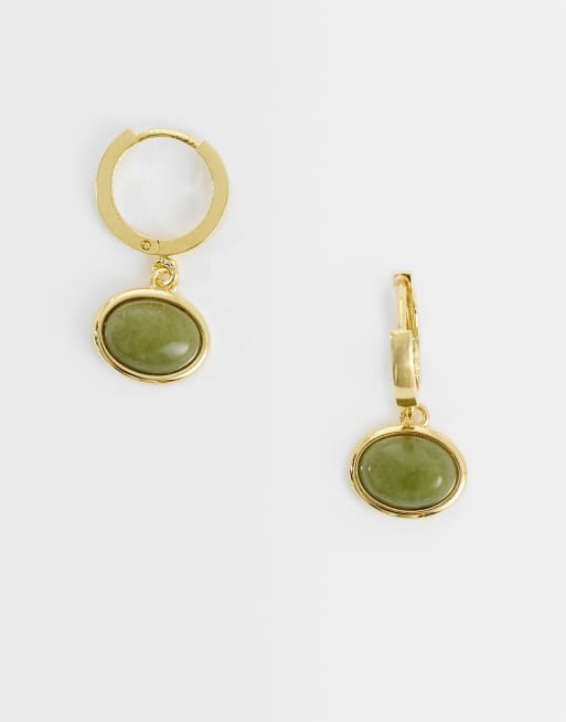 Orelia green jade charm micro hoops in 18ct gold plated, 2 of 4
