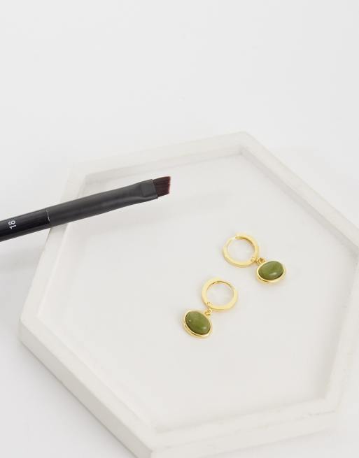 Orelia green jade charm micro hoops in 18ct gold plated, 3 of 4