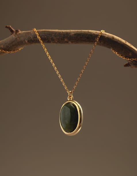 Orelia green jade charm necklace in 18k gold plated - view 1