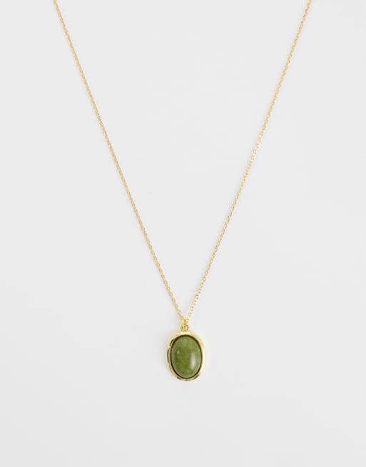 Orelia green jade charm necklace in 18k gold plated, 2 of 4