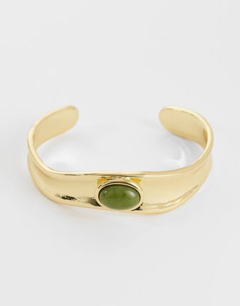 Orelia green jade molten cuff in 18ct gold plated - view 1