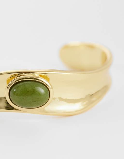 Orelia green jade molten cuff in 18ct gold plated, 2 of 3