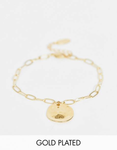 Orelia - Gros bracelet en chaîne plaquée or avec pièce martelée
