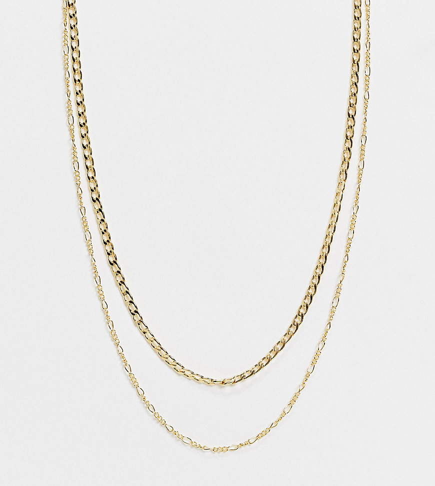 Orelia - Guldbelagt halskæde med flere rækker, figarokæde og flade kantede led
