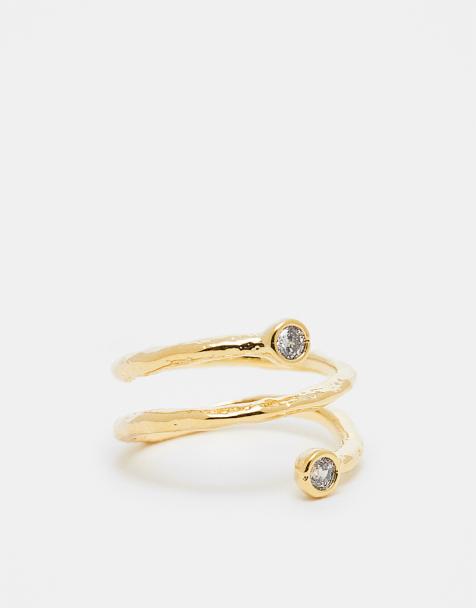 Orelia - Guldbelagt spiralring med smeltet metallook og krystaller - view 1