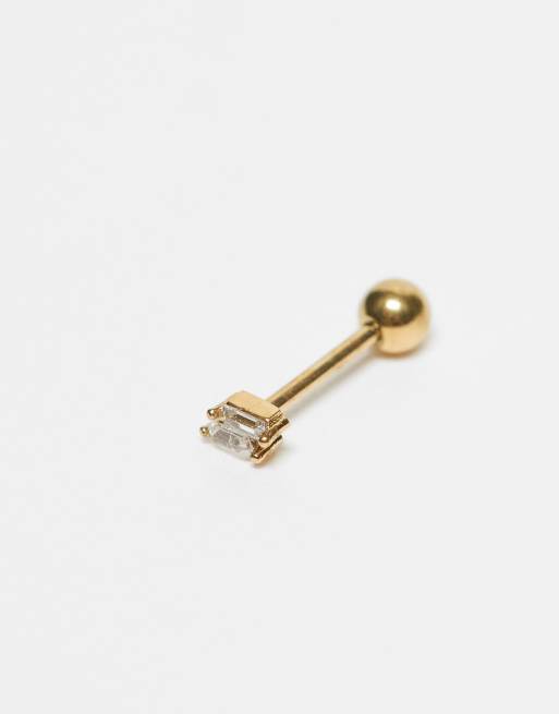 Orelia – Guldpläterad barbell-piercing med små baguetteslipade stenar