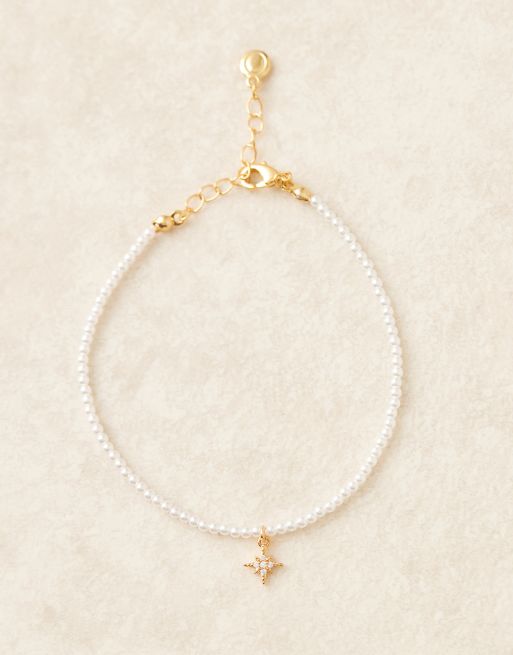 Orelia – Guldpläterat armband med små pärlor, stjärna och sten, 3 av 3