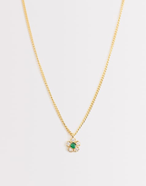 Orelia – Halsband med 18k guldplätering och blomhänge med gröna och genomskinliga kristaller - view 1