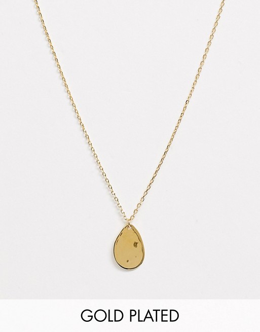 Orelia hammered teardrop necklace in gold plate