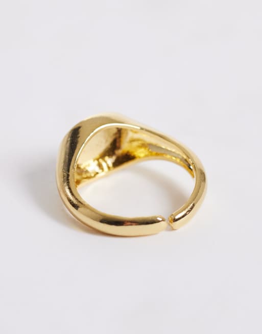 Orelia happy face adjustable signet ring in 18k gold plated, 3 of 3
