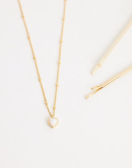 Orelia heart charm necklace in 18k gold plated, 2 of 4