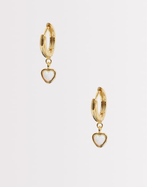 Orelia heart drop huggie hoop earrings in 18k gold plated - view 1