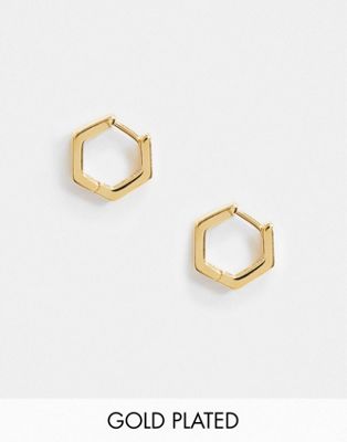 Orelia hexagon huggie hoop earrings in gold plate
